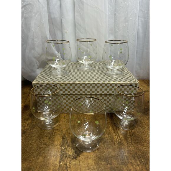 Vtg Hand-Blown Crystal Irish Whiskey Snifters Set of 6 Shamrock 3 Leaf Ireland - Picture 1 of 11